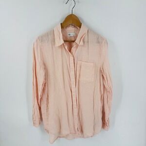 Gap Boyfriend Fit Linen Button Down Shirt Peach Long Sleeve Pocket Size M